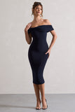 Keely Navy Bodycon Twisted Bardot Midi Dress