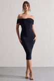 Keely Navy Bodycon Twisted Bardot Midi Dress