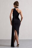 Icon Black One Shoulder Cut-Out Maxi Dress With Scarf