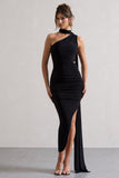 Icon Black One Shoulder Cut-Out Maxi Dress With Scarf