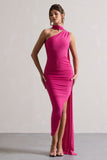 Icon Dark Pink One Shoulder Cut-Out Maxi Dress With Scarf