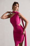 Icon Dark Pink One Shoulder Cut-Out Maxi Dress With Scarf