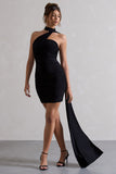 Abel Black Ruched One Shoulder Mini Dress With Scarf