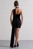 Abel Black Ruched One Shoulder Mini Dress With Scarf