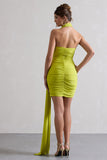 Abel Lime Green Ruched One Shoulder Mini Dress With Scarf