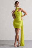 Abel Lime Green Ruched One Shoulder Mini Dress With Scarf