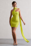 Abel Lime Green Ruched One Shoulder Mini Dress With Scarf