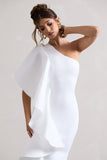 Polo White One Shoulder Bodycon Midi Dress With Ruffle