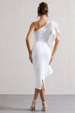 Polo White One Shoulder Bodycon Midi Dress With Ruffle