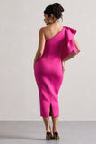 Polo Dark Pink One Shoulder Bodycon Midi Dress With Ruffle