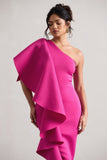 Polo Dark Pink One Shoulder Bodycon Midi Dress With Ruffle
