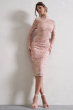 Rumour Blush Pink Lace High-Neck Midi Dress