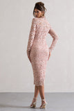 Rumour Blush Pink Lace High-Neck Midi Dress
