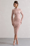 Rumour Blush Pink Lace High-Neck Midi Dress