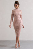 Rumour Blush Pink Lace High-Neck Midi Dress