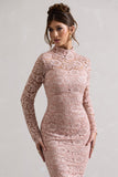 Rumour Blush Pink Lace High-Neck Midi Dress