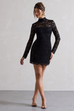 Gossip Black Lace High-Neck Mini Dress