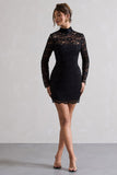 Gossip Black Lace High-Neck Mini Dress