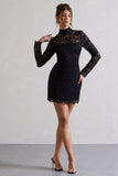 Gossip Black Lace High-Neck Mini Dress