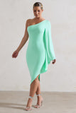 My Level Mint Asymmetric Midi Dress With Cape Sleeve