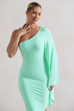 My Level Mint Asymmetric Midi Dress With Cape Sleeve