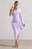 My Level Lilac Asymmetric One Shoulder Cape Sleeve Midi Dress