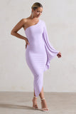 My Level Lilac Asymmetric One Shoulder Cape Sleeve Midi Dress