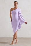 My Level Lilac Asymmetric One Shoulder Cape Sleeve Midi Dress