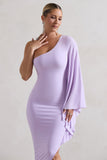My Level Lilac Asymmetric One Shoulder Cape Sleeve Midi Dress
