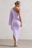 My Level Lilac Asymmetric One Shoulder Cape Sleeve Midi Dress