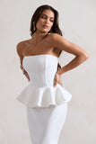 Chicago White Bodycon Bandeau Midi Dress With Peplum Detail
