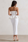 Chicago White Bodycon Bandeau Midi Dress With Peplum Detail