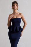 Chicago Navy Bodycon Bandeau Midi Dress With Peplum Detail