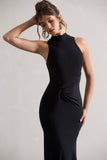 Brionna Black High-Neck Twist Maxi Dress