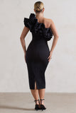 Orchestra Black One Shoulder Ruffled Midi Dress