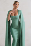 No Replacement Sage Green Square-Neck Cape-Sleeve Midi Dress