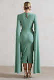 No Replacement Sage Green Square-Neck Cape-Sleeve Midi Dress