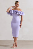 Amie Lilac Structured Ruffle Bardot Midi Dress