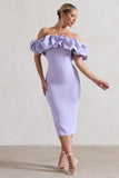 Amie Lilac Structured Ruffle Bardot Midi Dress