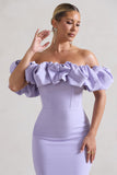 Amie Lilac Structured Ruffle Bardot Midi Dress