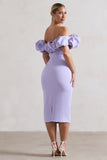 Amie Lilac Structured Ruffle Bardot Midi Dress