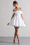 Snowfall White Bardot Bow Skater Mini Dress