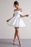 Snowfall White Bardot Bow Skater Mini Dress