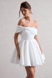 Snowfall White Bardot Bow Skater Mini Dress