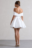 Snowfall White Bardot Bow Skater Mini Dress