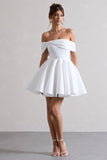Snowfall White Bardot Bow Skater Mini Dress