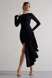 Tate Black Long-Sleeve Wrap Mini Dress With Drape