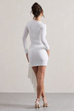 Tate White Long-Sleeve Wrap Mini Dress With Drape