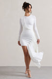 Tate White Long-Sleeve Wrap Mini Dress With Drape