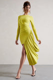 Tate Lime Green Long-Sleeve Wrap Mini Dress With Drape